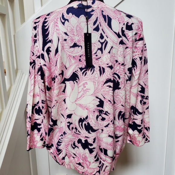 Classic Paisley Pink And Navy Cardigan With Fine Beaded Detail Throughout - Picture 4 of 6